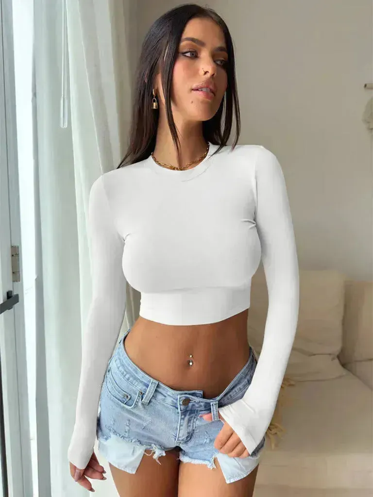 Slim Long Sleeve Crop Top Y2K Fashion Tank Top Women Clothing Casual Evening Top