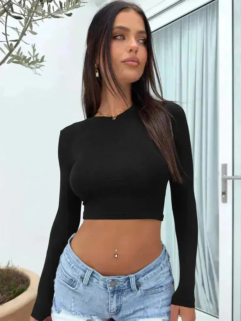 Slim Long Sleeve Crop Top Y2K Fashion Tank Top Women Clothing Casual Evening Top