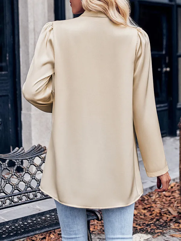 Solid Color Long Sleeves Loose Collarless Outerwear