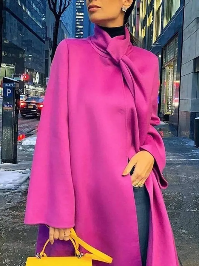 Solid Color Long Sleeves Loose Woolen Coat Outerwear