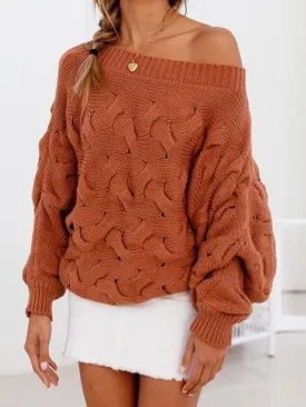 Solid Color Off The Shoulder Loose Casual Knit Sweater