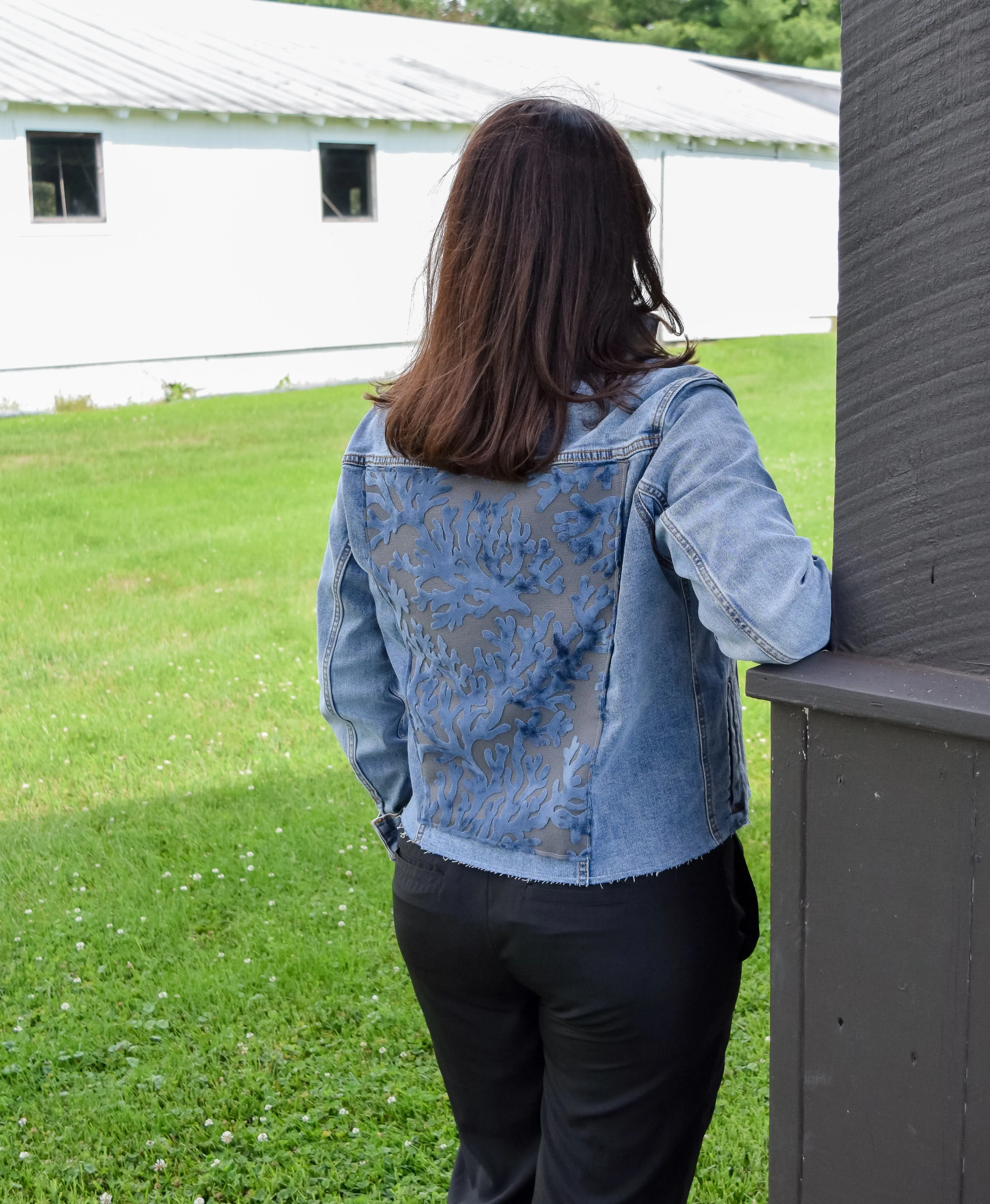 Stevie Denim Jacket - Denim w Blue Velvet (ST03)