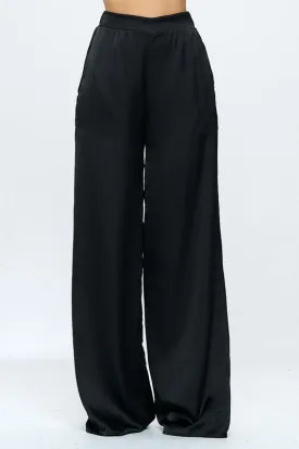 Stretch Satin Pants Elastic Waist and Pockets