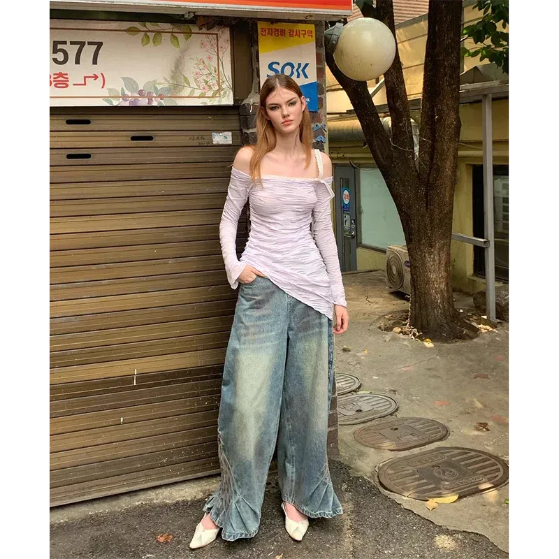 TAVIMART  -  Autumn Loose Simple All-match Wide Leg Pants Women Street Personality Design Y2K Jeans Popular Fashion New Jeans for Women