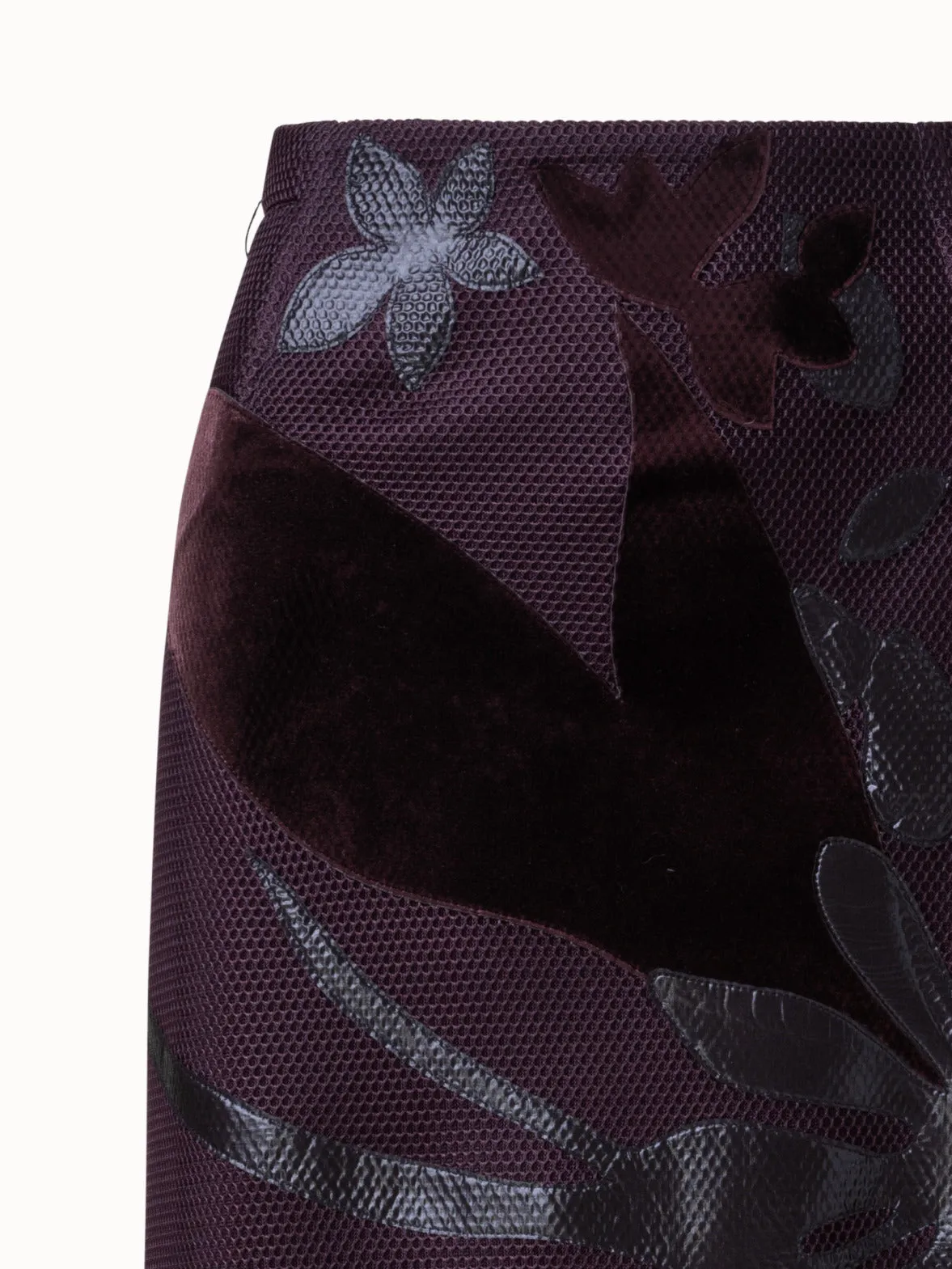 Techno Grid Long Skirt with Flower Embellischment