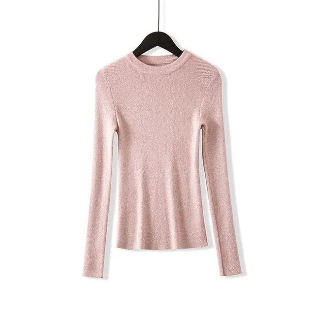 VenusFox Shiny Long Sleeve Pullover Basic Sweaters