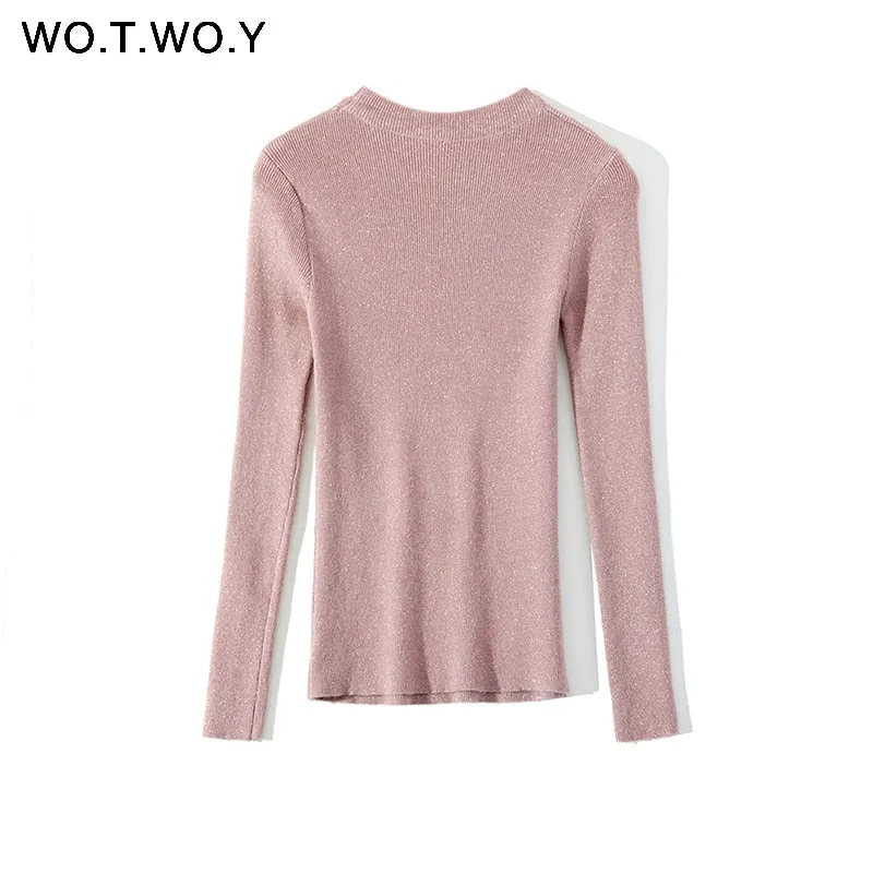 VenusFox Shiny Long Sleeve Pullover Basic Sweaters