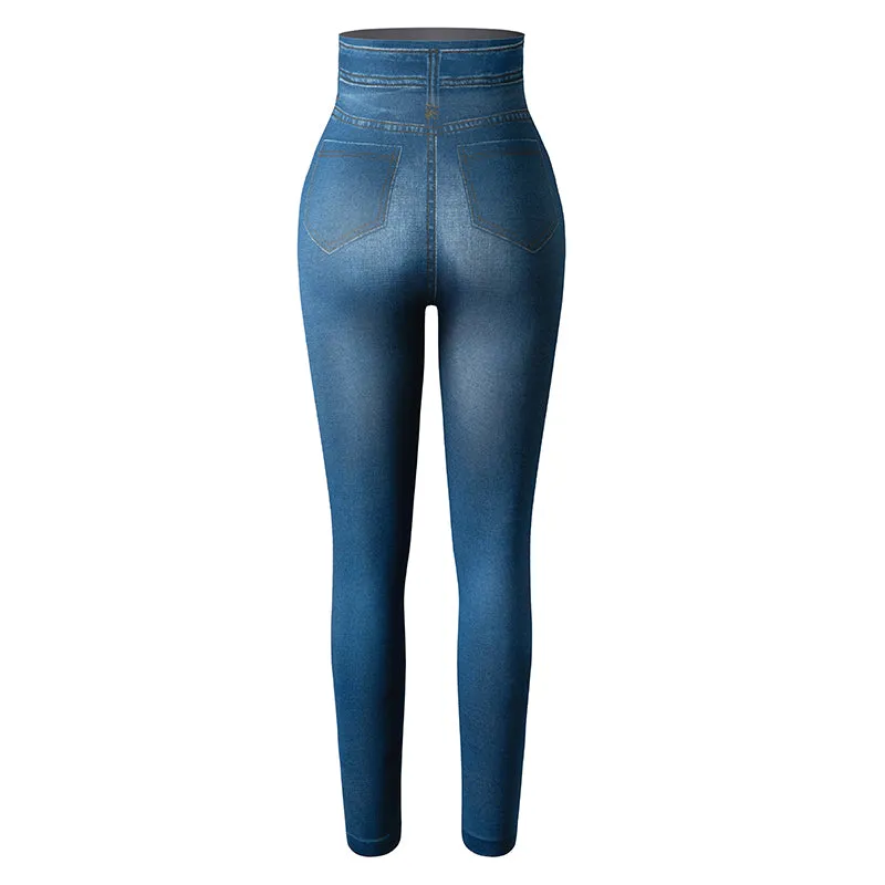 Wjczt Push Up Seamless High Waist Warm Jeans Leggings Women Autumn and Winter Elastic Jeggings Denim Pants Leggins Mujer Dropship