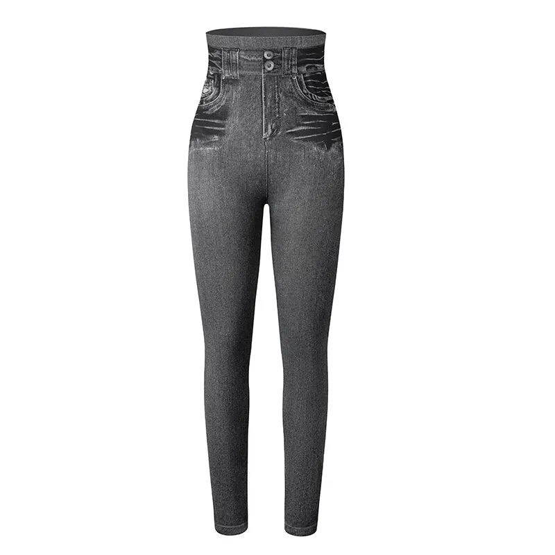 Wjczt Push Up Seamless High Waist Warm Jeans Leggings Women Autumn and Winter Elastic Jeggings Denim Pants Leggins Mujer Dropship