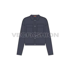 Womens Denim Overshirt Flat Sketch