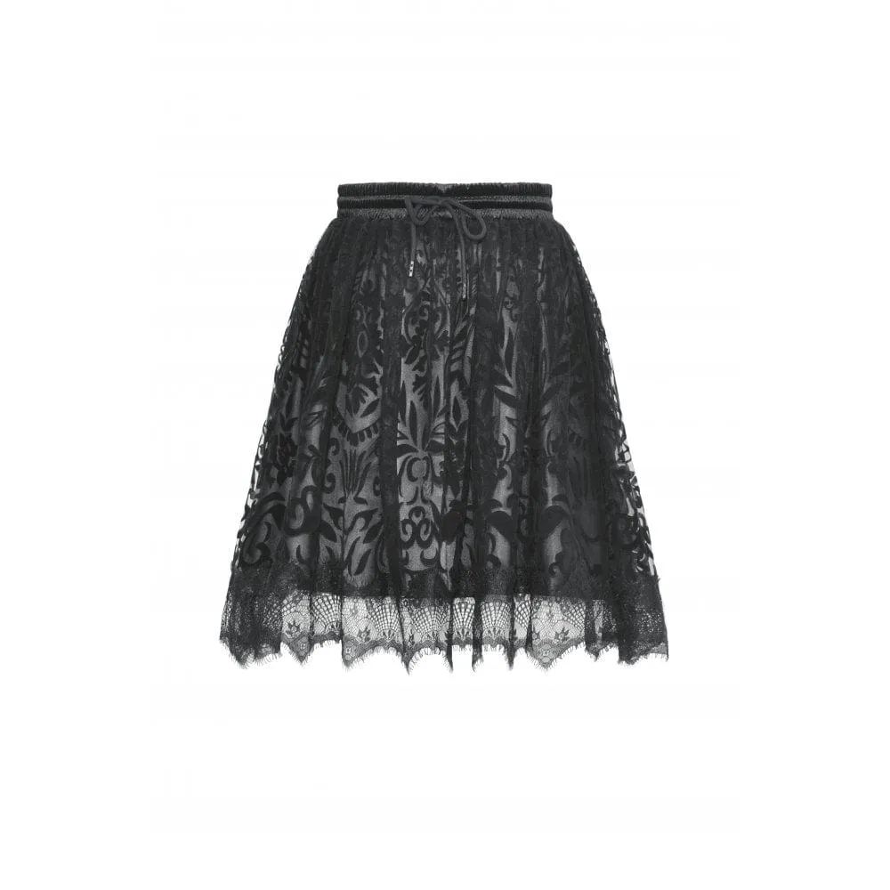 Women's Gothic Flocking Irregular Lace Hem Skirt