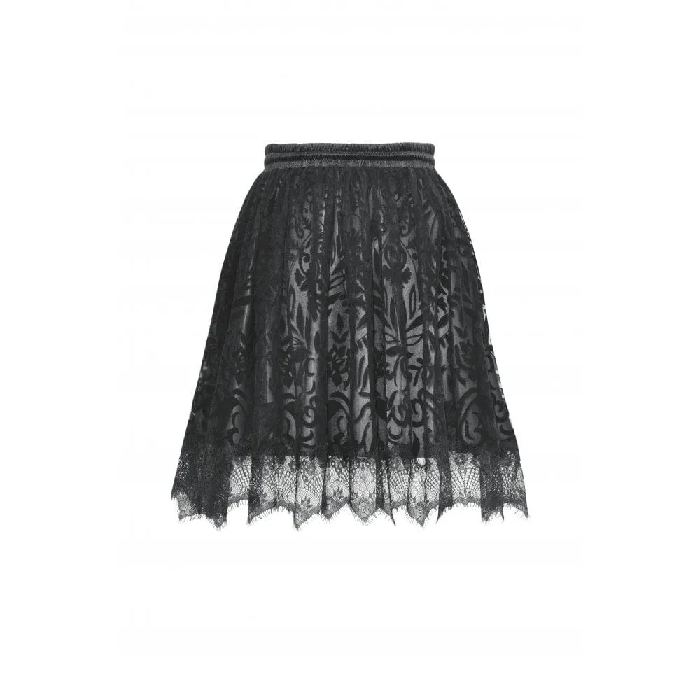 Women's Gothic Flocking Irregular Lace Hem Skirt