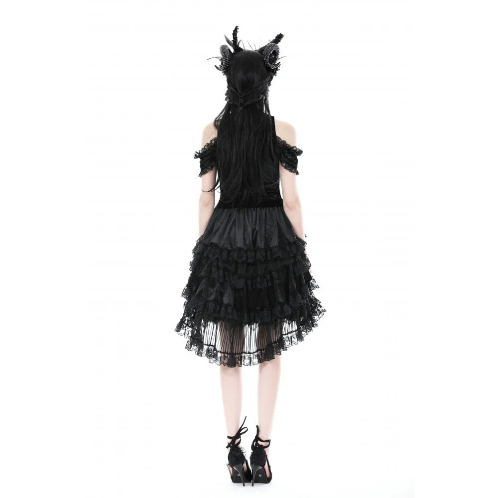 Women's Gothic Flocking Irregular Lace Hem Skirt