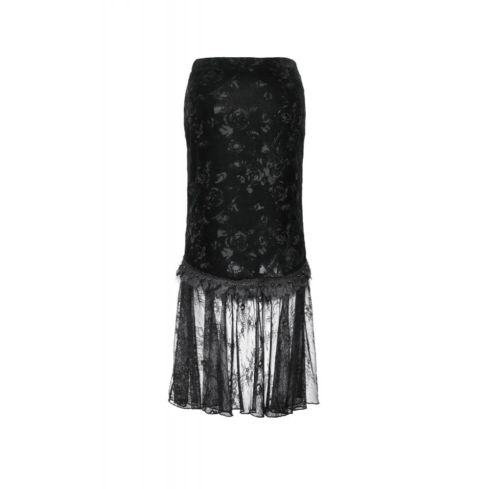 Women's Gothic Lace Splice Velvet Fishtail Skirt