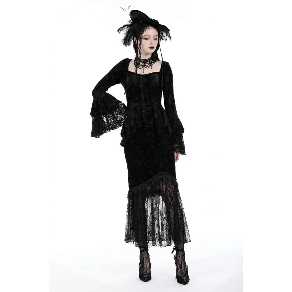 Women's Gothic Lace Splice Velvet Fishtail Skirt