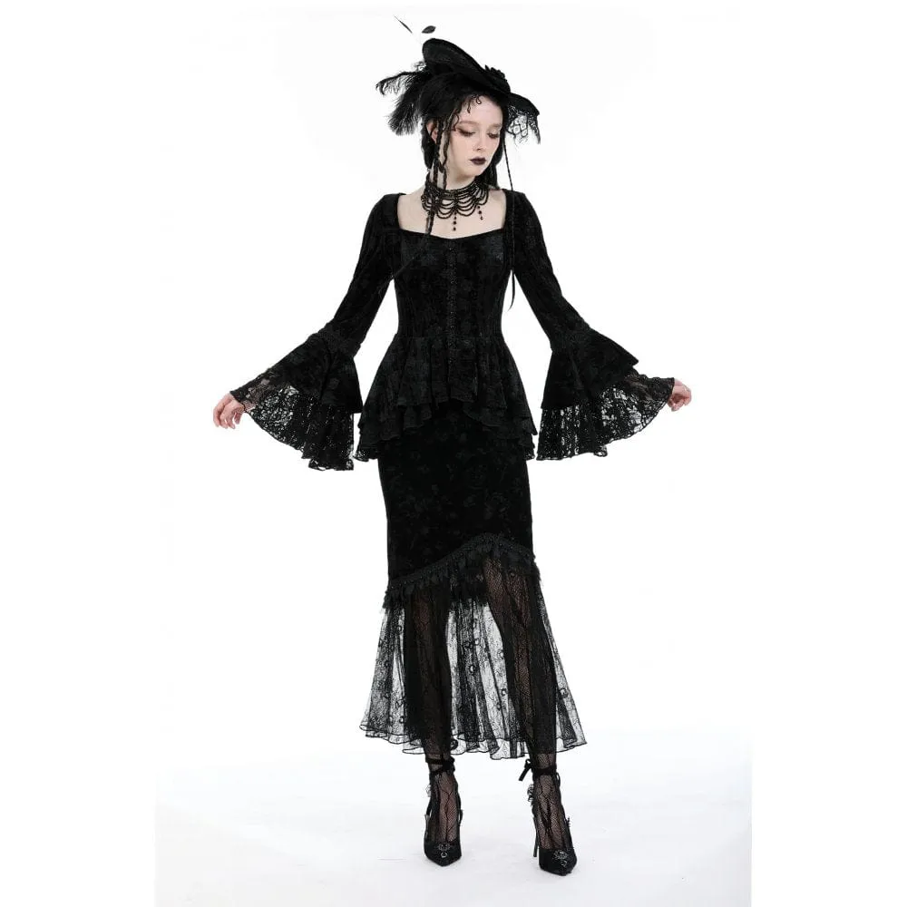 Women's Gothic Lace Splice Velvet Fishtail Skirt