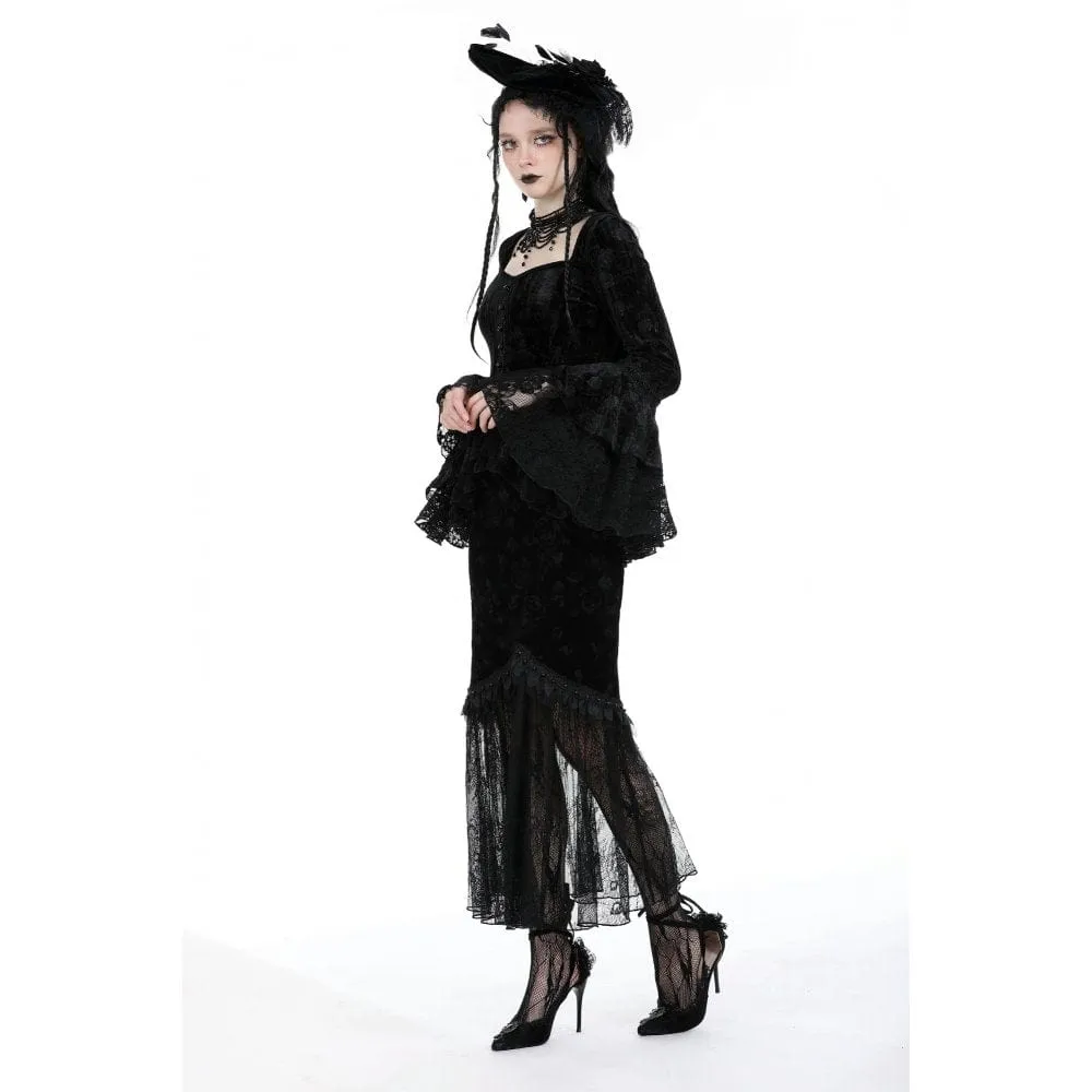 Women's Gothic Lace Splice Velvet Fishtail Skirt