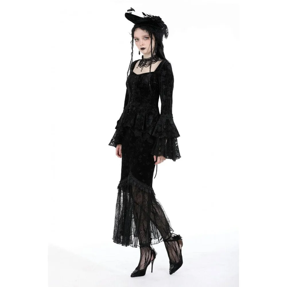 Women's Gothic Lace Splice Velvet Fishtail Skirt