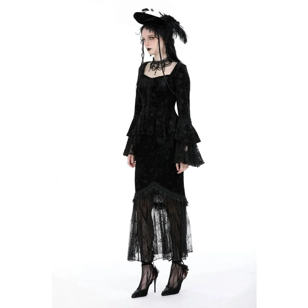 Women's Gothic Lace Splice Velvet Fishtail Skirt