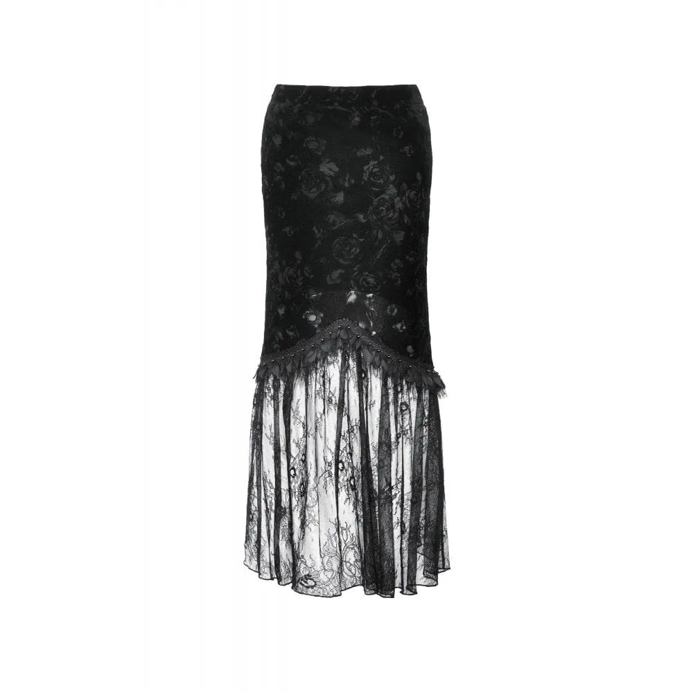 Women's Gothic Lace Splice Velvet Fishtail Skirt