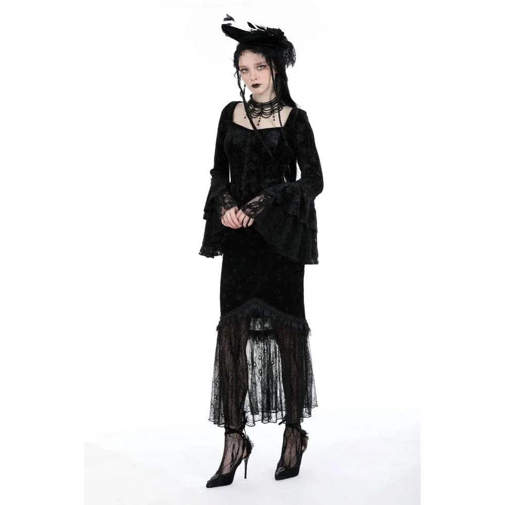 Women's Gothic Lace Splice Velvet Fishtail Skirt