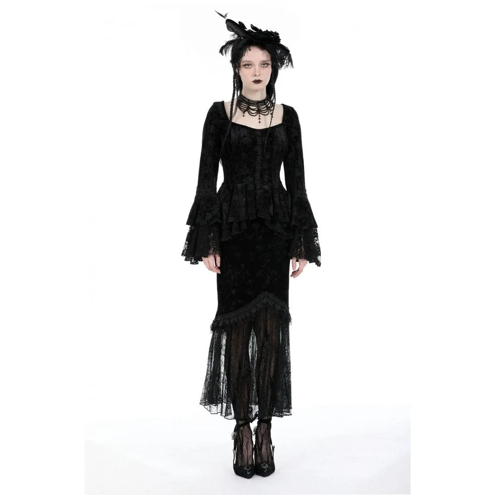 Women's Gothic Lace Splice Velvet Fishtail Skirt