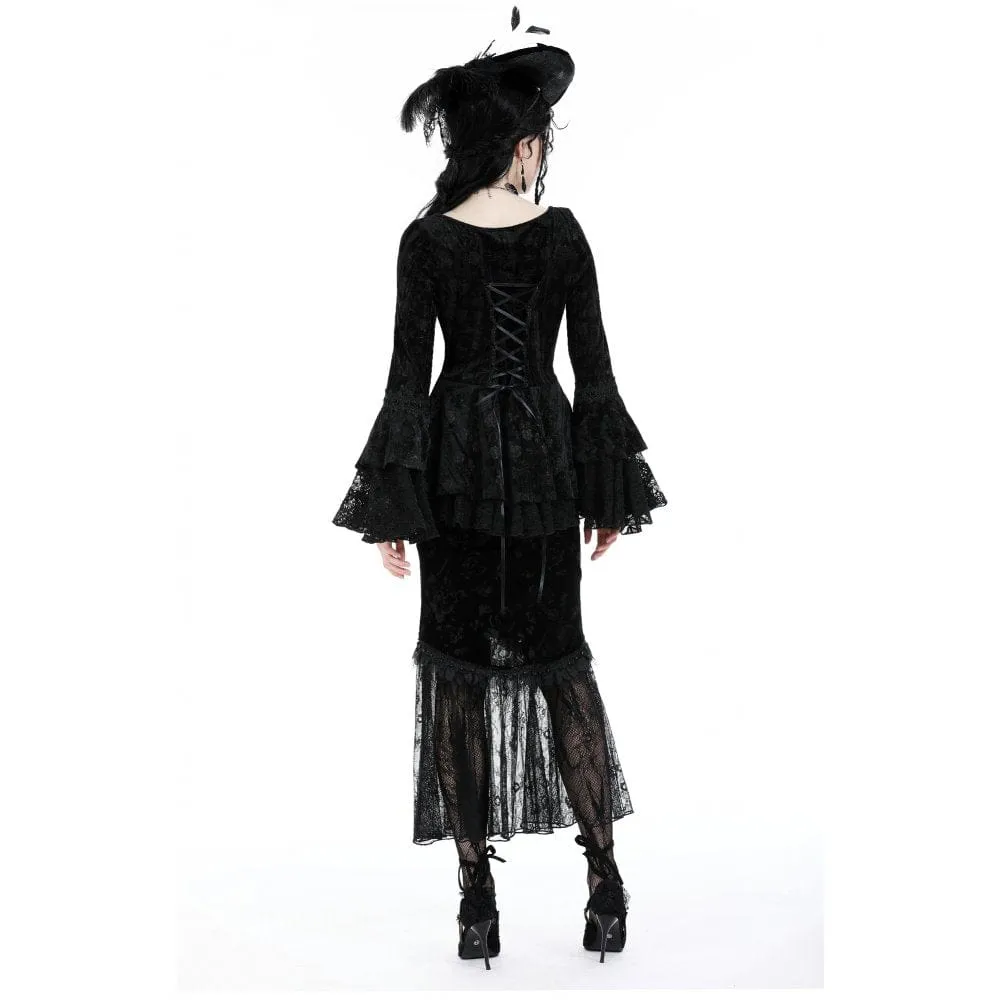 Women's Gothic Lace Splice Velvet Fishtail Skirt