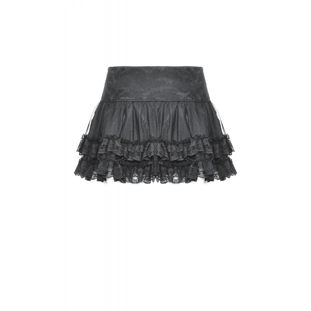 Women's Punk Lace-up Layered Mesh Skirt